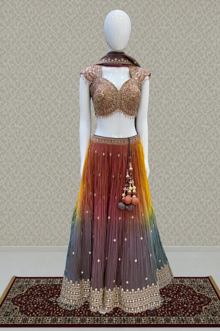 Designer Lehenga with Intricate Mirror, Stone, Sequins, Zari and Beads work
