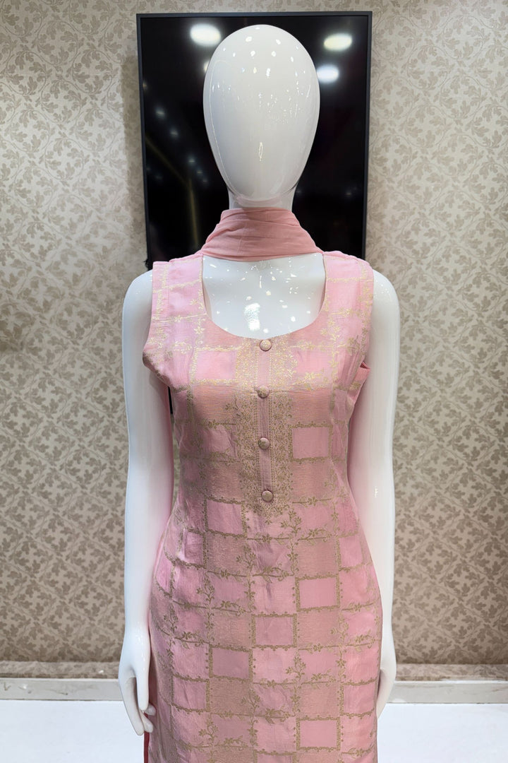 Light Pink Banaras work Straight Cut Salwar Suit