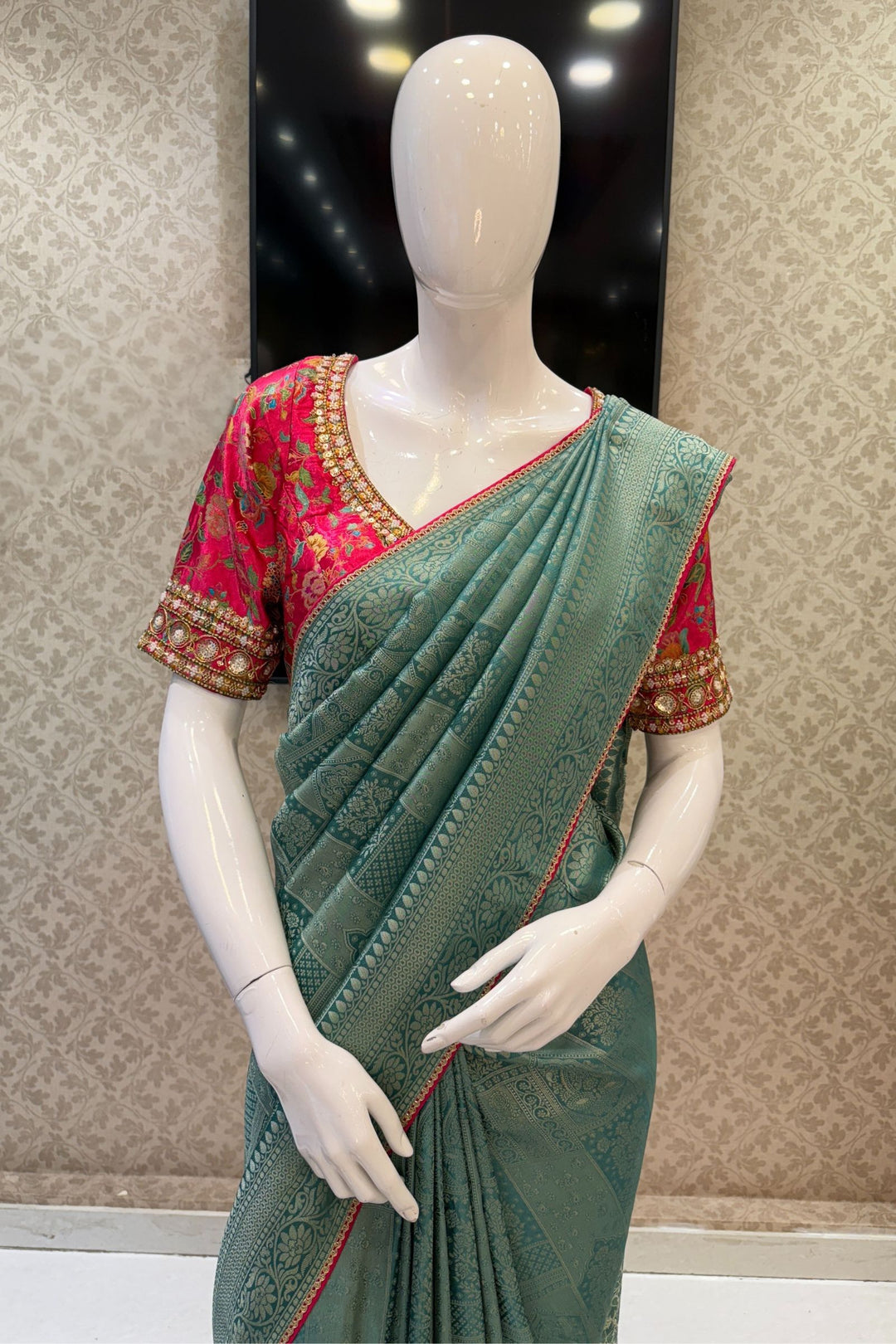 Sea Green Banaras work Saree