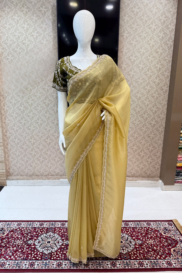 Gold Beads, Sequins, Zari and Pearls work Saree