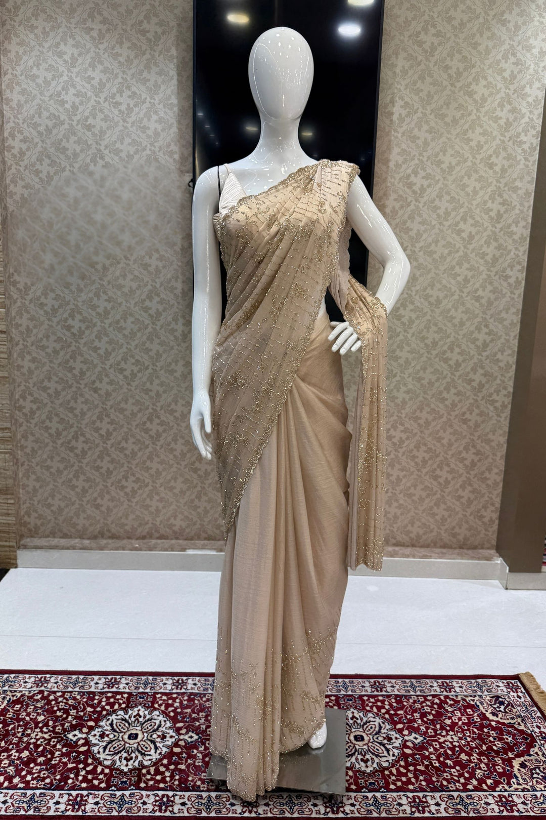 Peach Saree Featuring Stone and Beads work