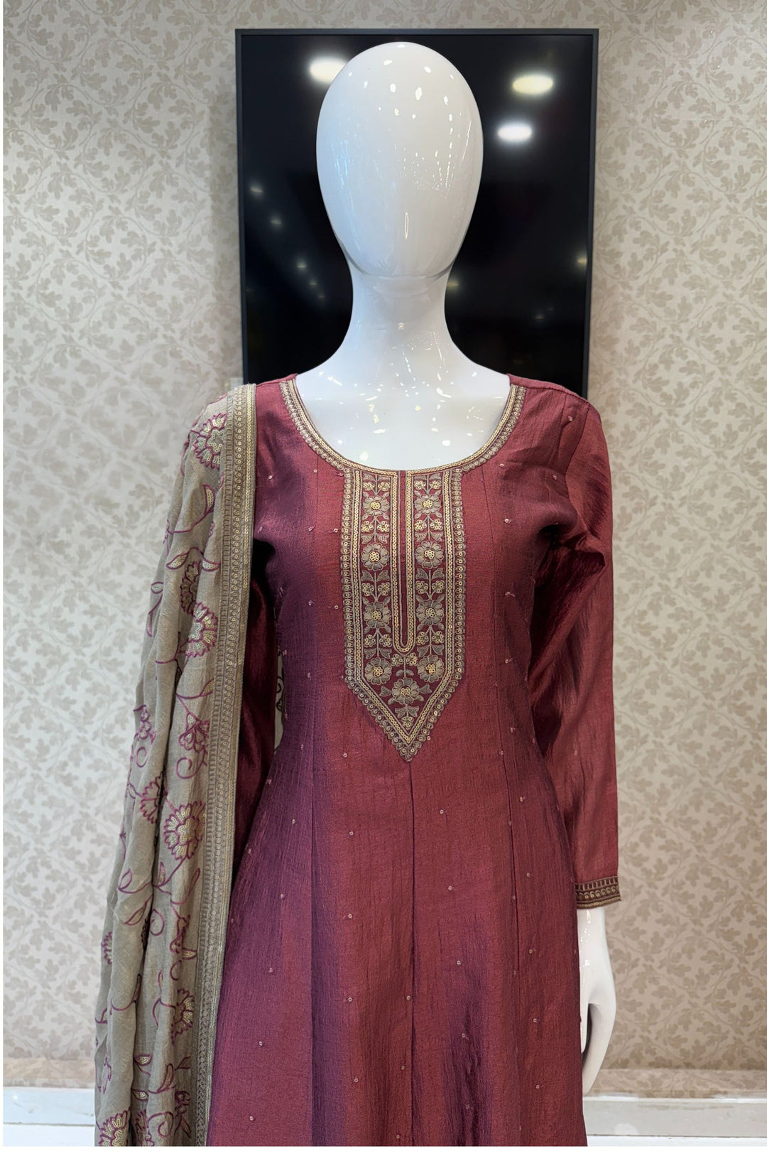 Onion Embroidery and Sequins work A-line Cut Salwar Suit