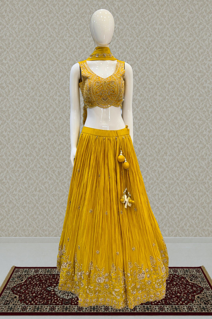 Yellow Beads, Zardozi, Stone, Zari and Sequins work Lehenga