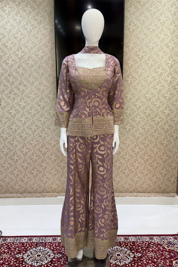 Lavender Palazzo Set with Beads, Sequins and Zari work with Choker Dupatta