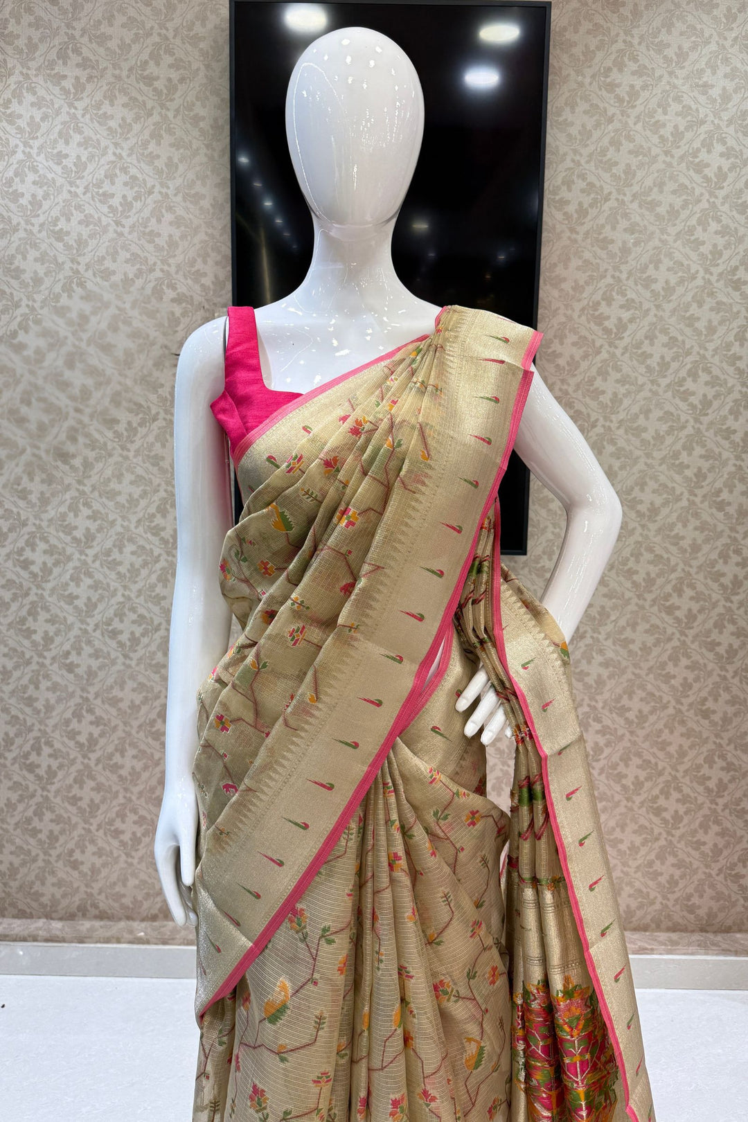 Beige Banaras and Zari Weaving work Saree