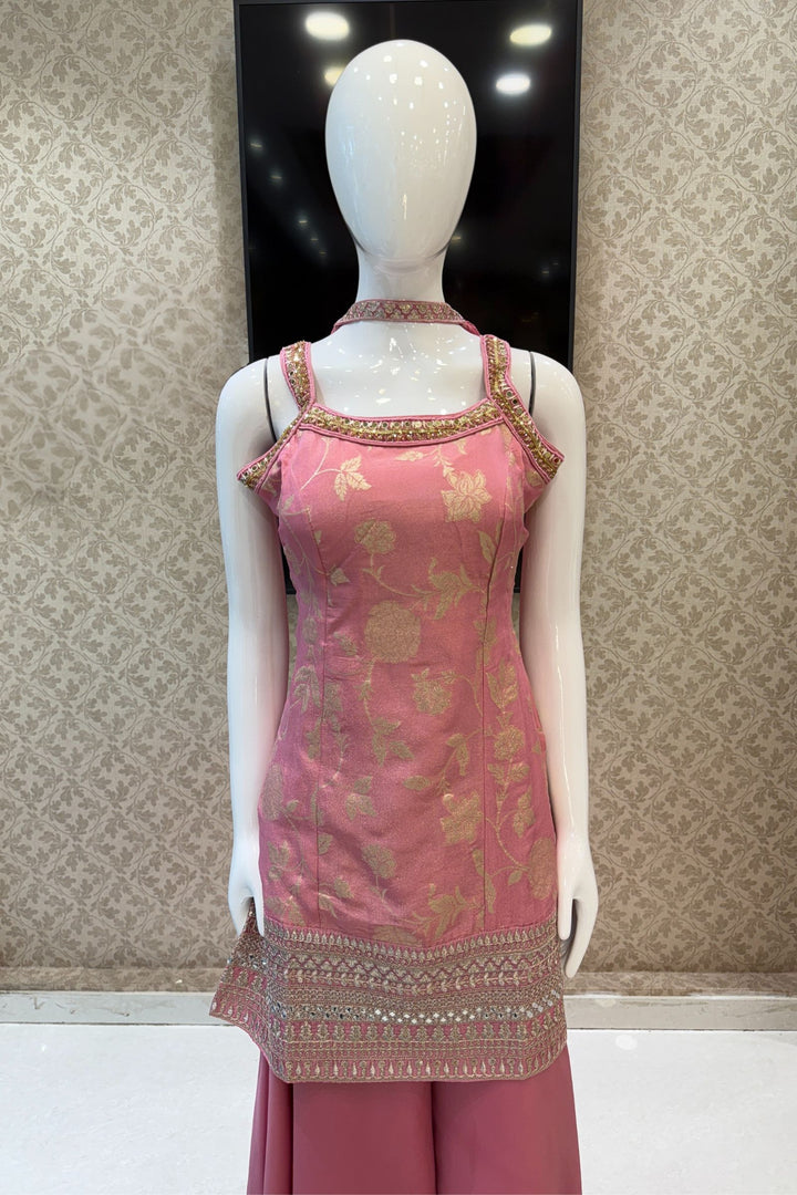 Light Pink Banaras Zari, Mirror, Zardozi, Sequins, Stone and Beads work Palazzo Salwar Suit