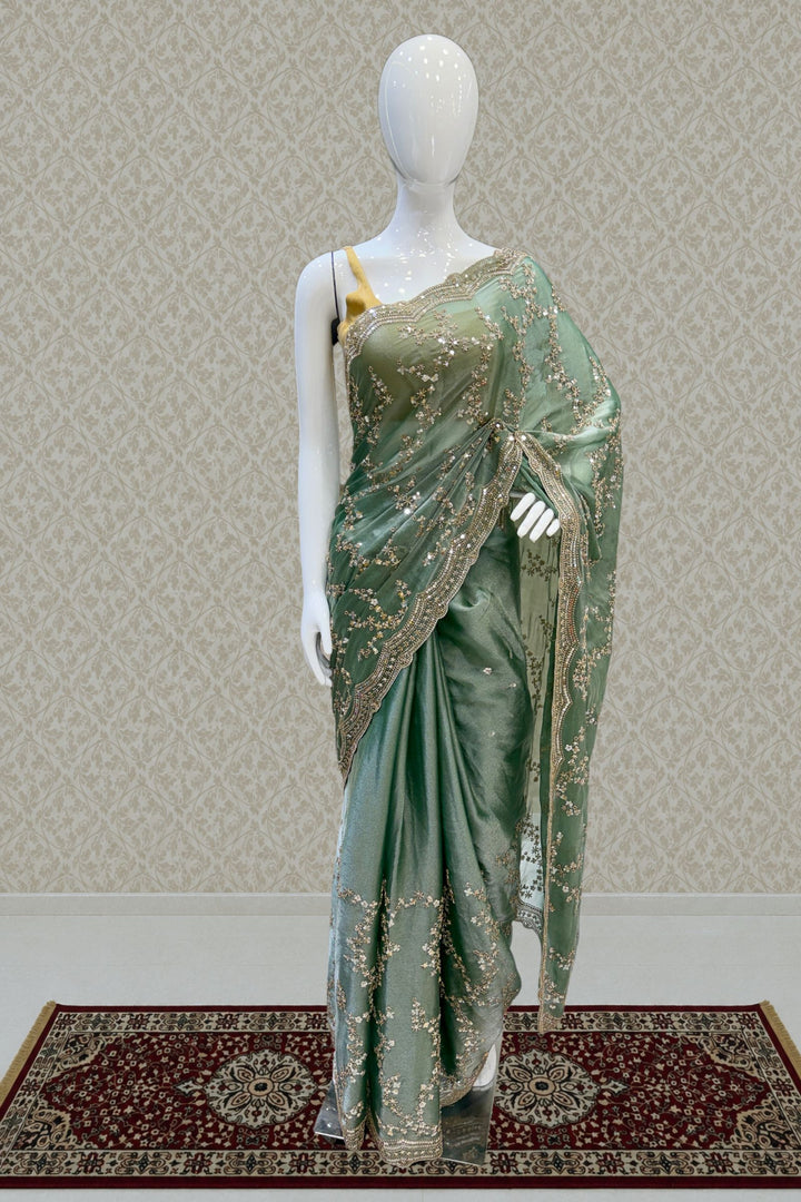 Mint Green Saree with Intricate Zari, Sequin and Beads work