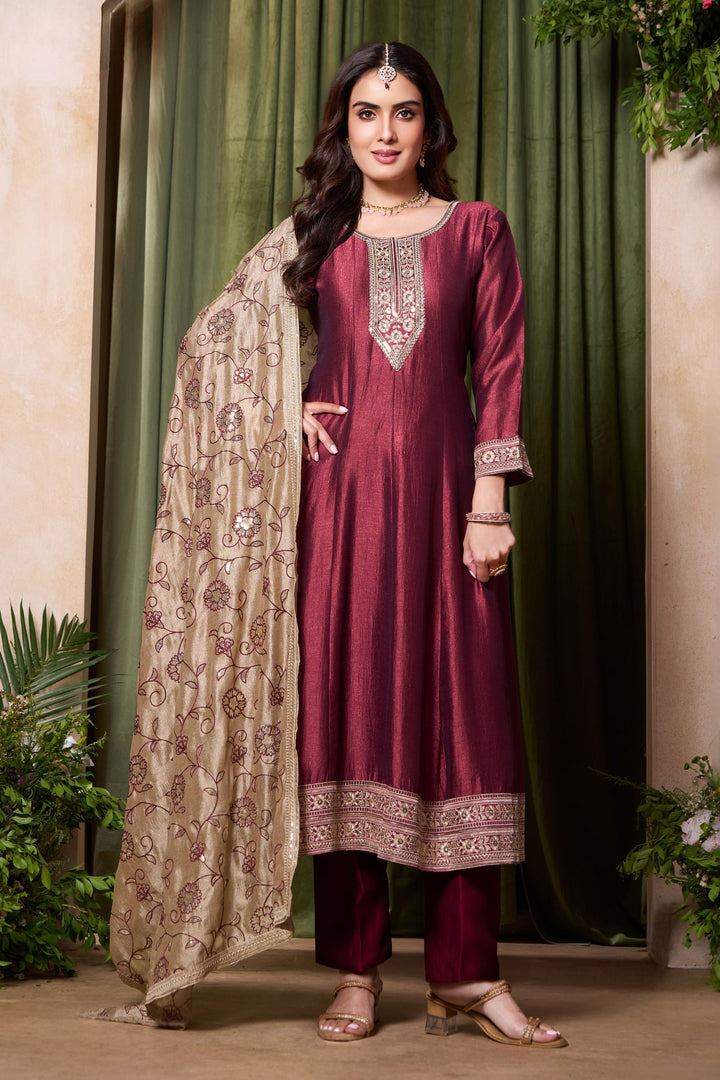 Onion Embroidery and Sequins work A-line Cut Salwar Suit