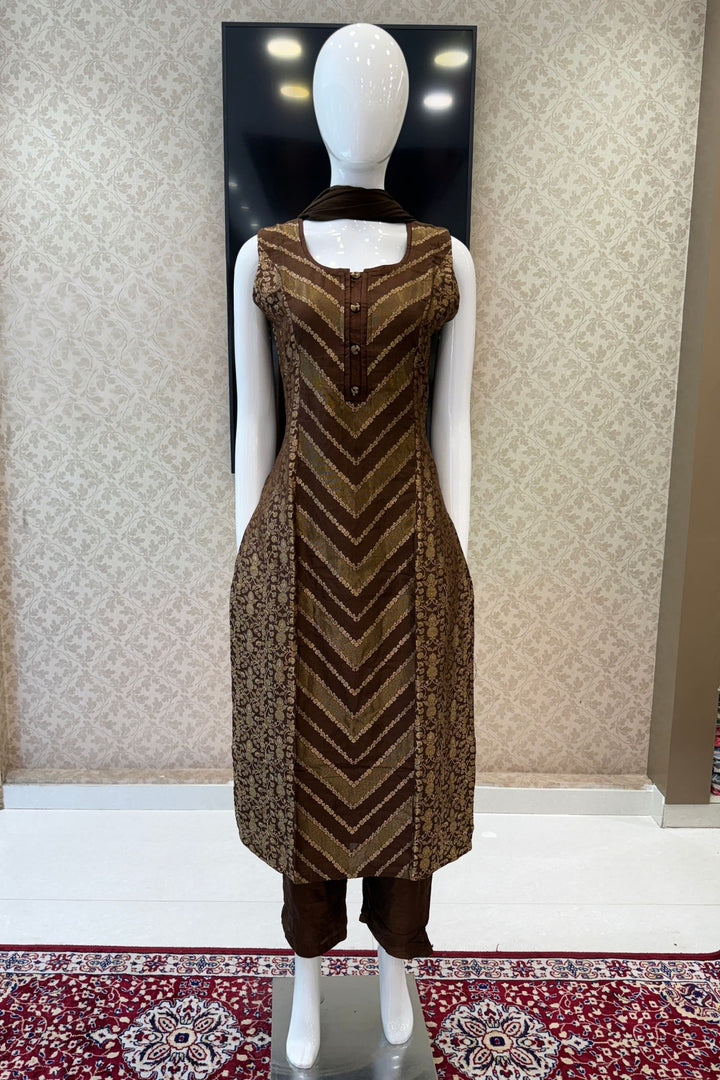 Brown Banaras work Straight Cut Salwar Suit