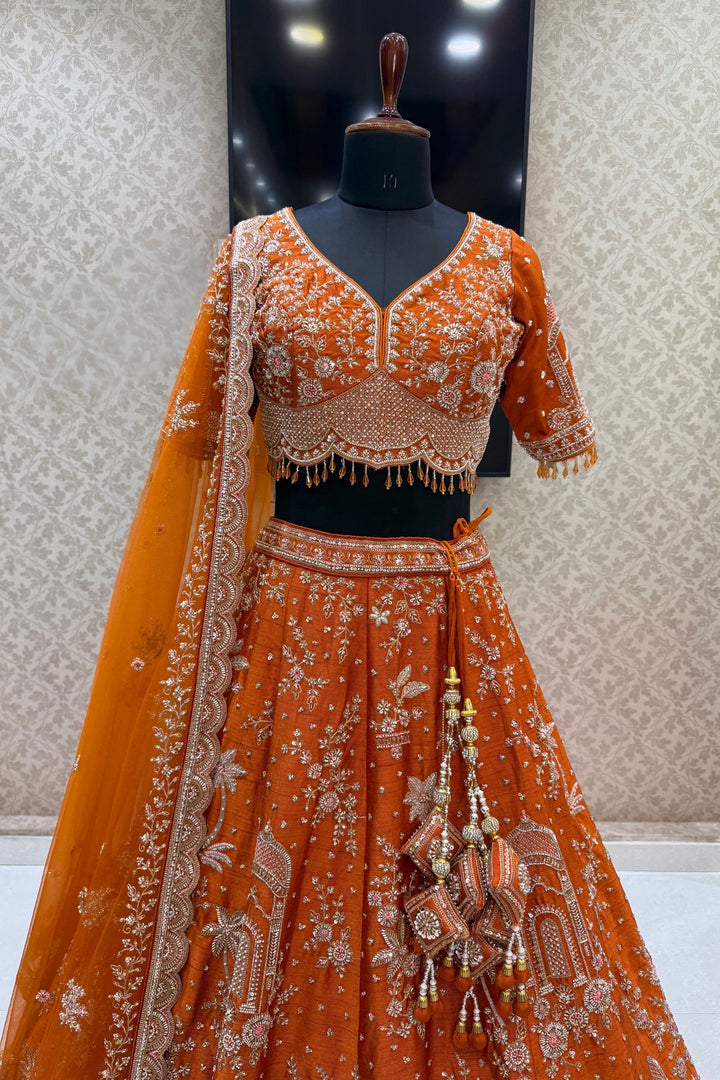 Orange Royal Heritage Motif Wedding Lehenga