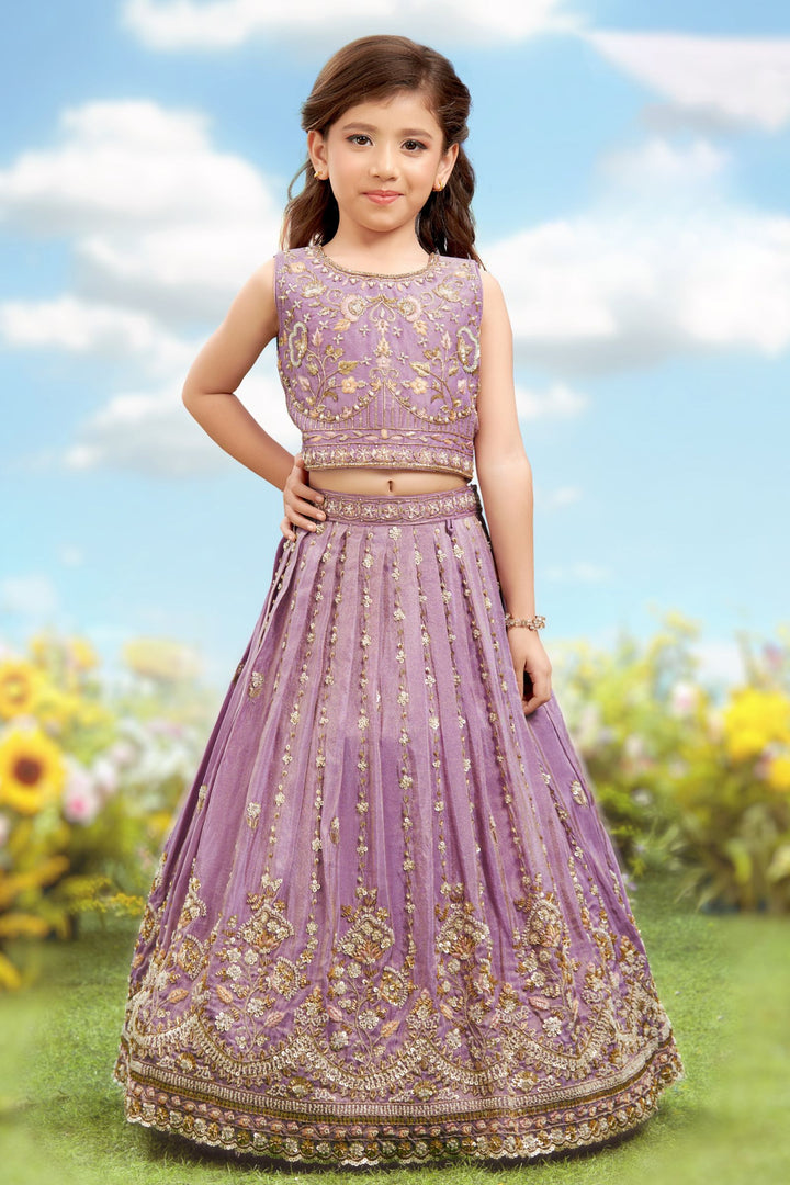 Light Purple Beads, Zari, Sequins and Stone work Lehenga Choli for Girls
