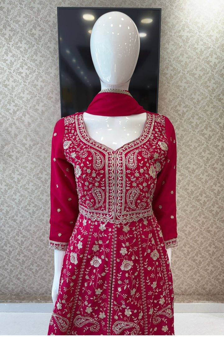 Rani Pink Zari, Sequins and Beads work Mastani Styled Palazzo Suit