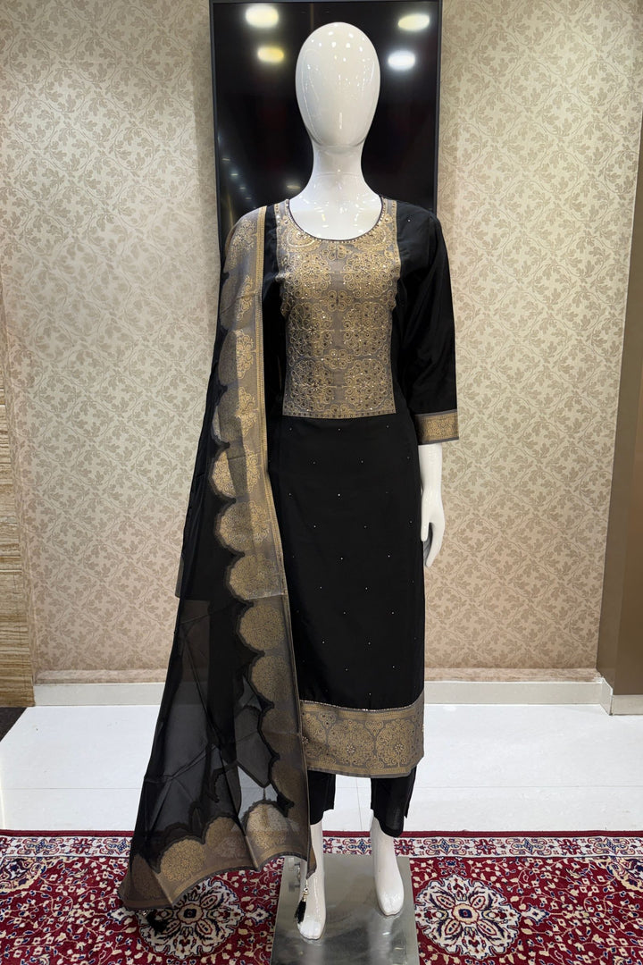 Black Beads, Sequins, Zardozi and Banaras work Straight Cut Salwar Suit