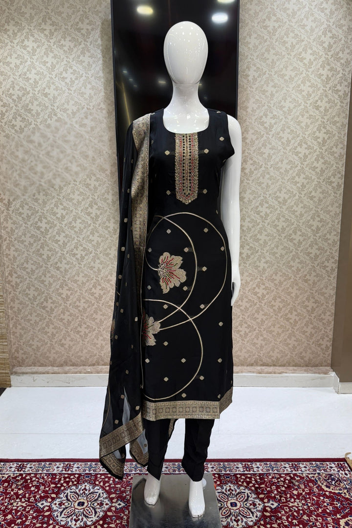 Black Banaras, Beads and Sequins work Straight Cut Salwar Suit