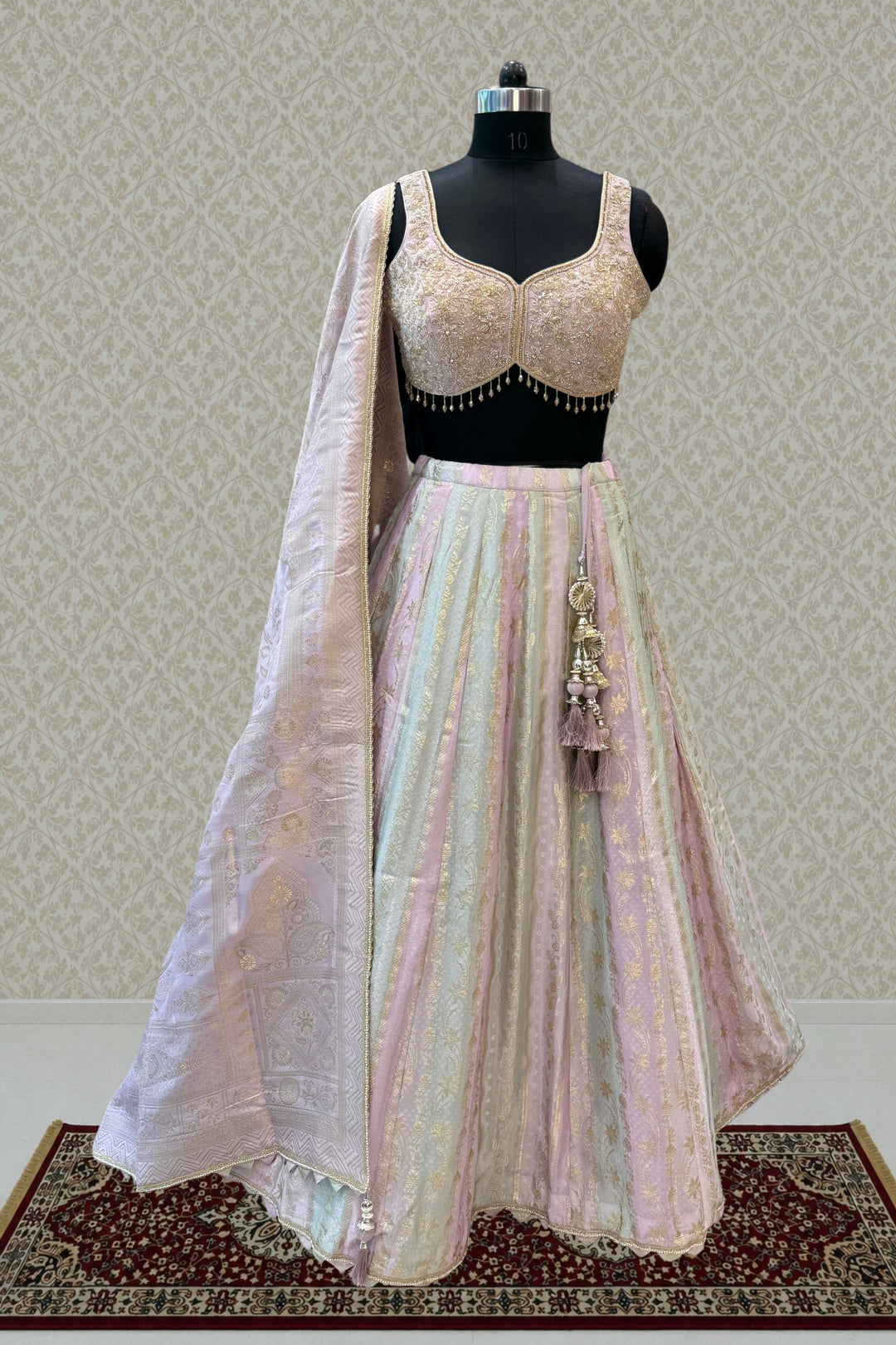 Lavender Banaras, Beads, Stone and Zardozi Work Designer Lehenga
