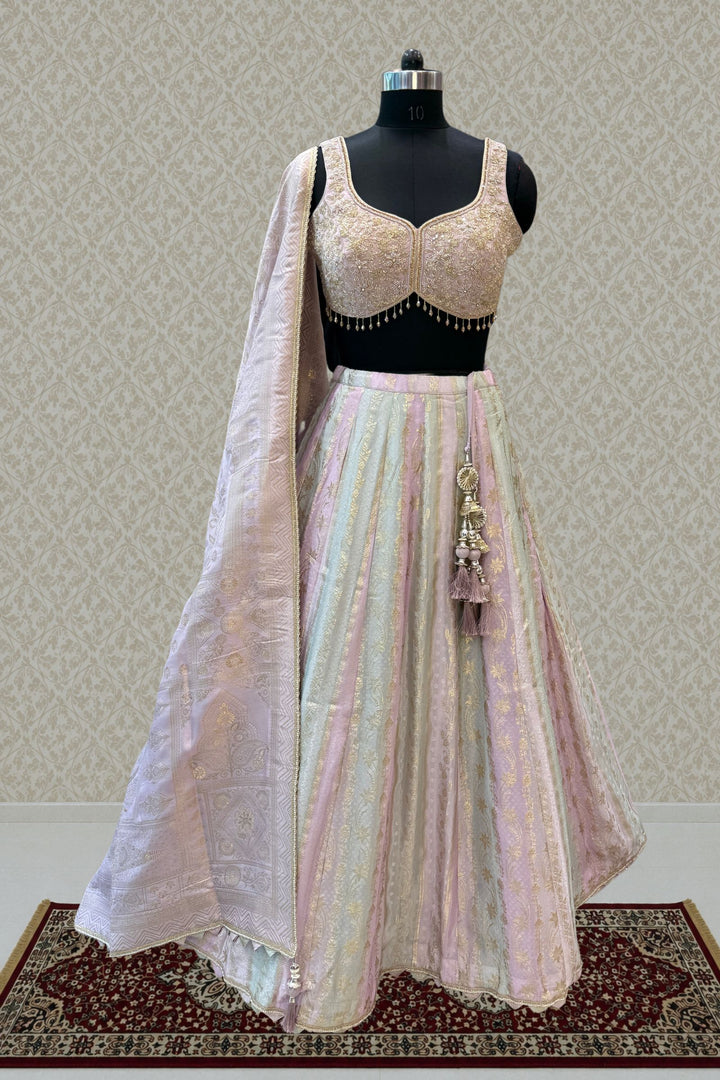 Lavender Banaras, Beads, Stone and Zardozi Work Designer Lehenga