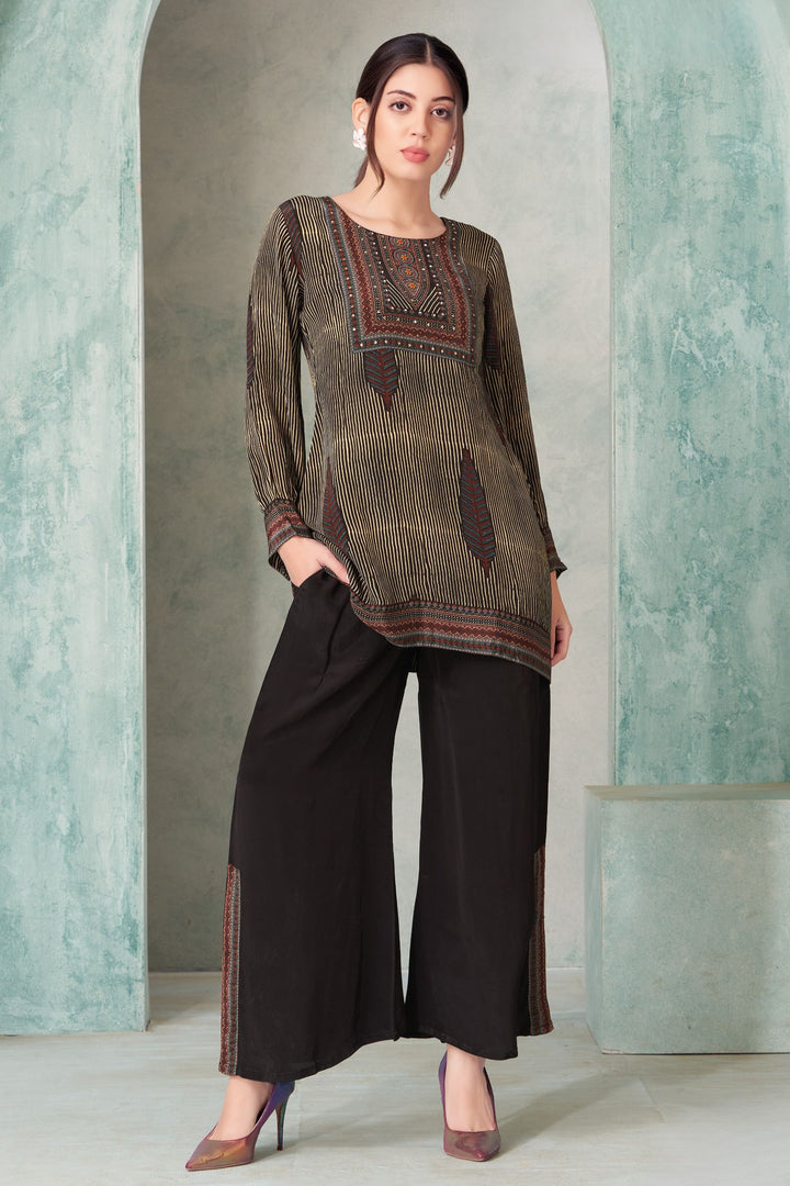 Black with Digital Print Palazzo Salwar Suit