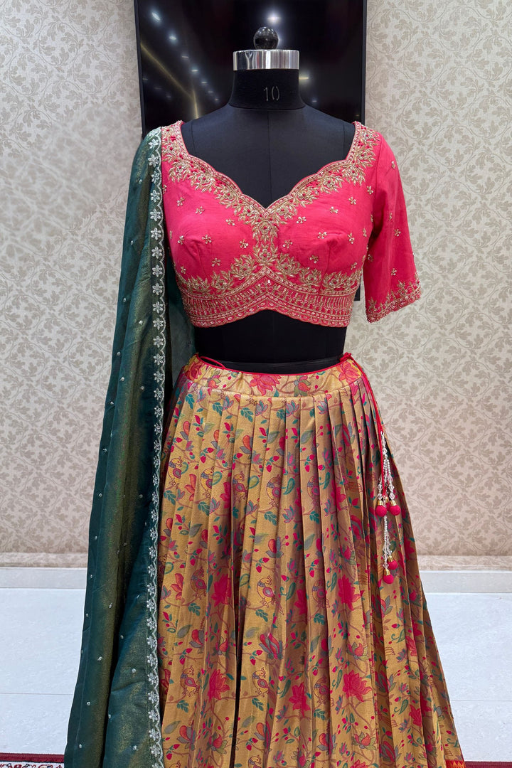 Designer Floral Banarasi Lehenga Set in Pink and Gold