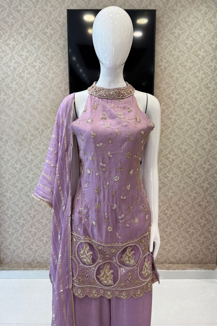 Lavender Zari, Sequins and Beads work Palazzo Salwar Suit