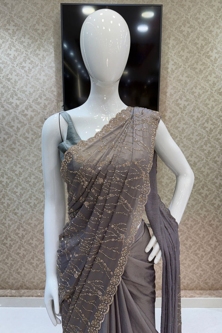 Grey Saree Featuring Stone and Beads work