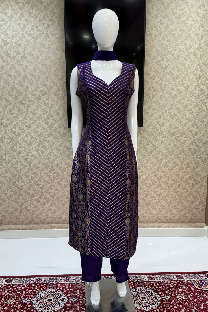 Purple Banaras work Straight Cut Salwar Suit