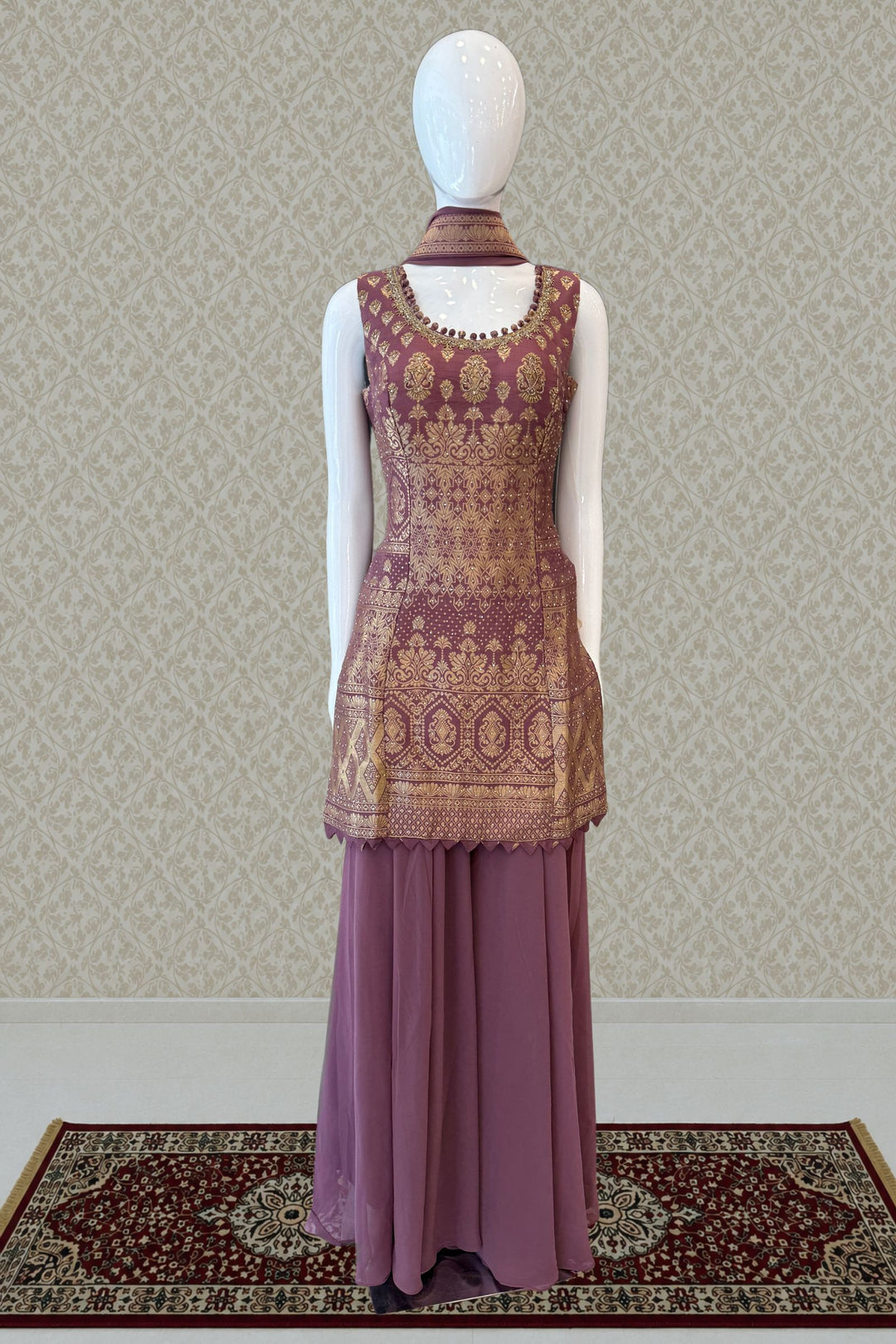 Elegant Palazzo Set with Intricate Stone, Beads and Banaras