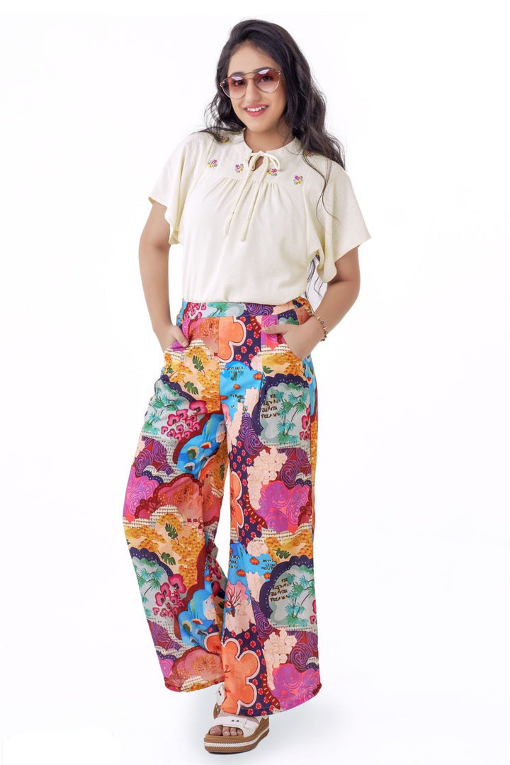 Cream with Multicolor Digital Print Co-ord Set for Girls