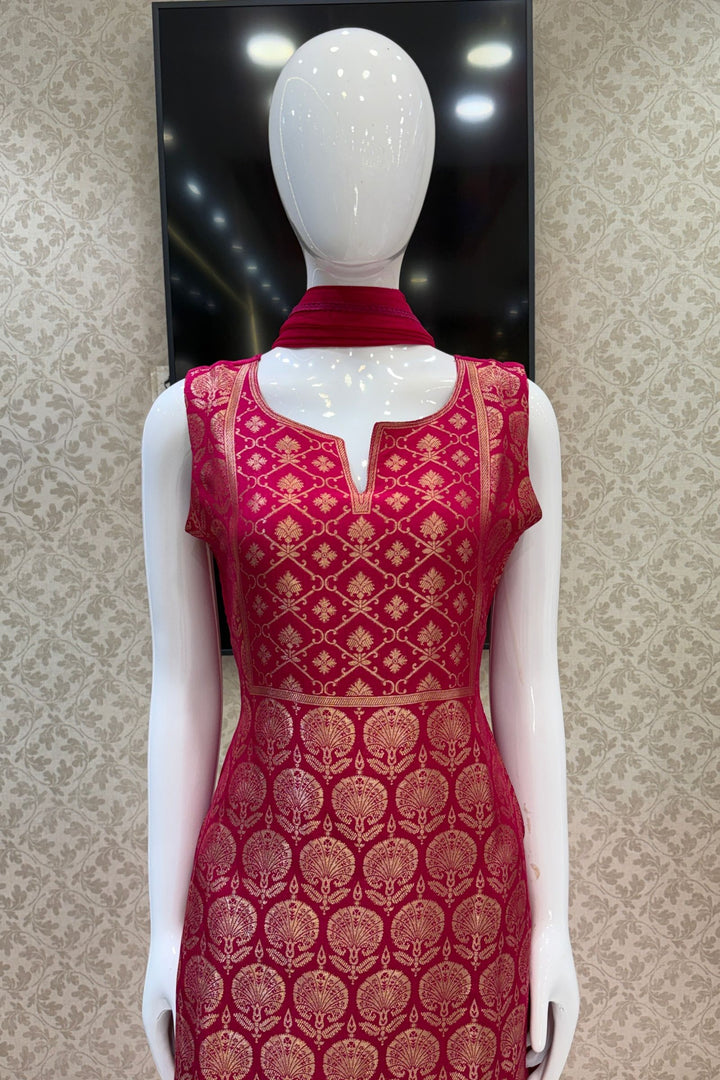 Rani Pink Banaras work Straight Cut Salwar Suit