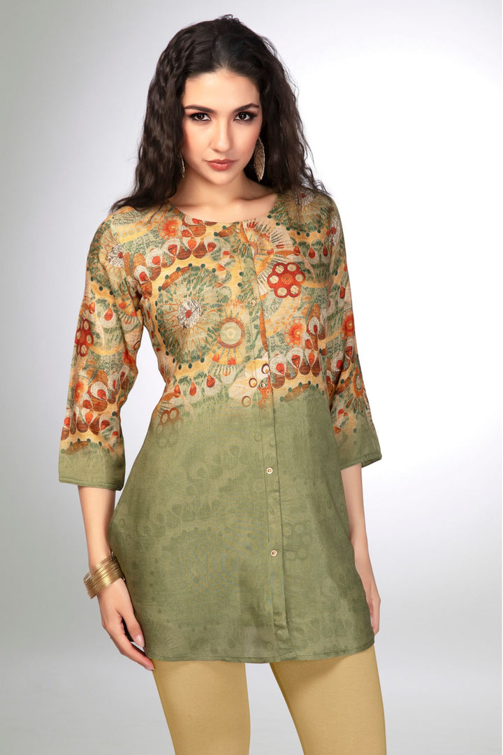 Mehendi Green Digital Print Short Kurti