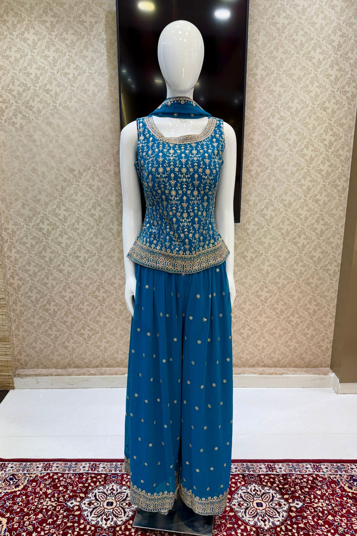 Rama Blue Silver Zari and Sequins work Palazzo Salwar Suit