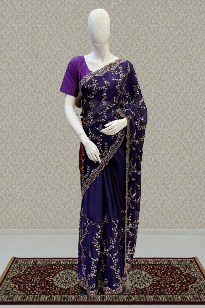 Purple Saree with Intricate Zari, Sequin and Beads work