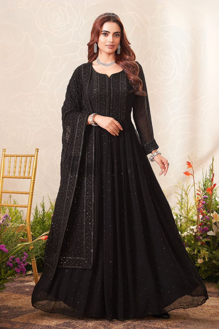 Black Sequins and Beads work Floor Length Anarkali Suit