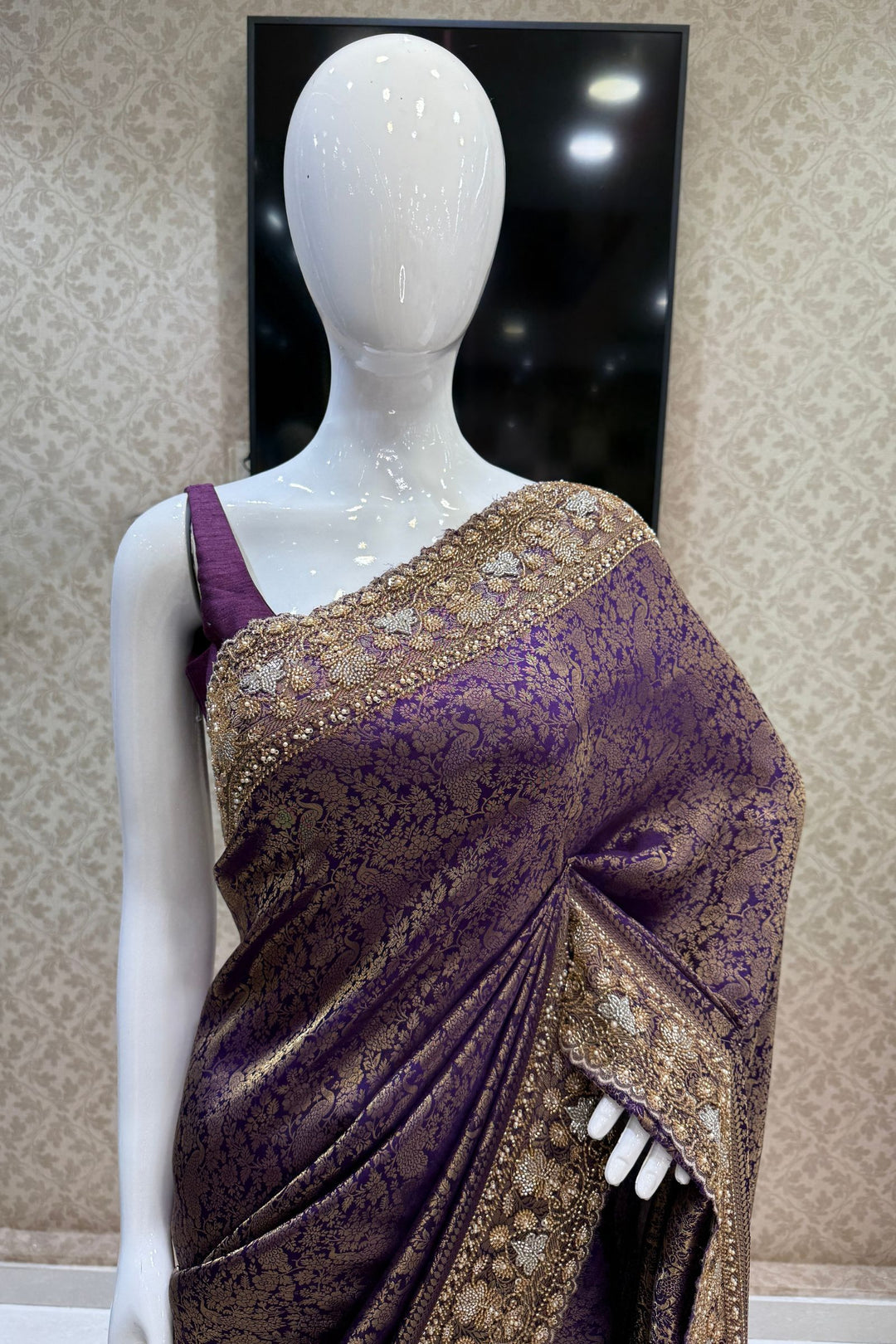 Traditional Banarasi Silk Saree Featuring Banaras, Sequins and Beads work