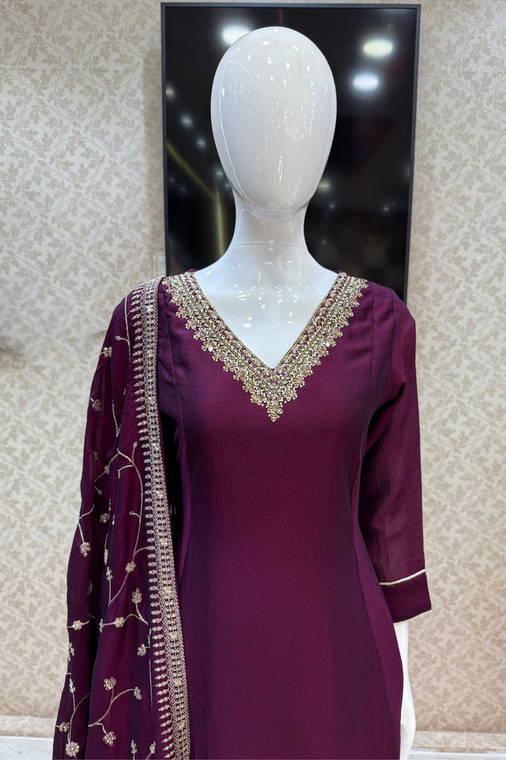 Wine Beads, Pearl, Zardozi, Stone, Zari and Sequins work Aline Cut Salwar Suit