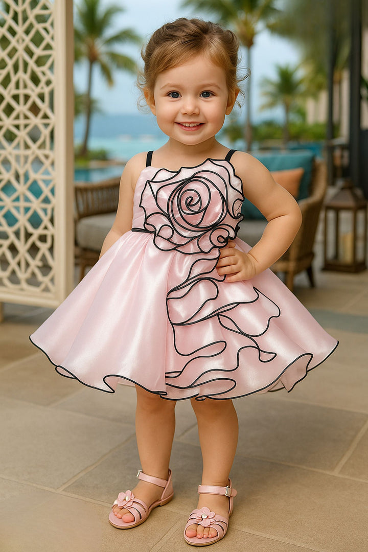 Baby Pink Stone work Short Partywear Frock for Girls