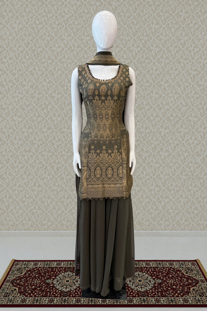 Elegant Palazzo Set with Intricate Stone, Beads and Banaras