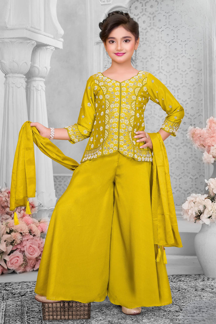 Liril Green Beads work Palazzo Suit Set for Girls
