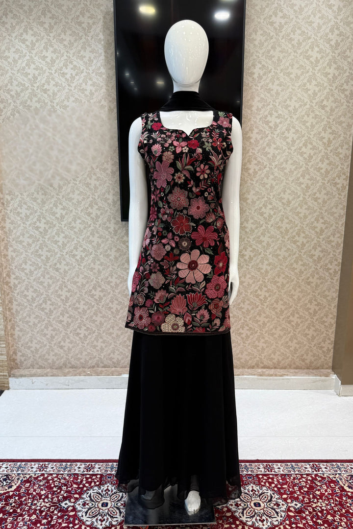 Black Multicolor Embroidery and Sequins work Palazzo Salwar Suit