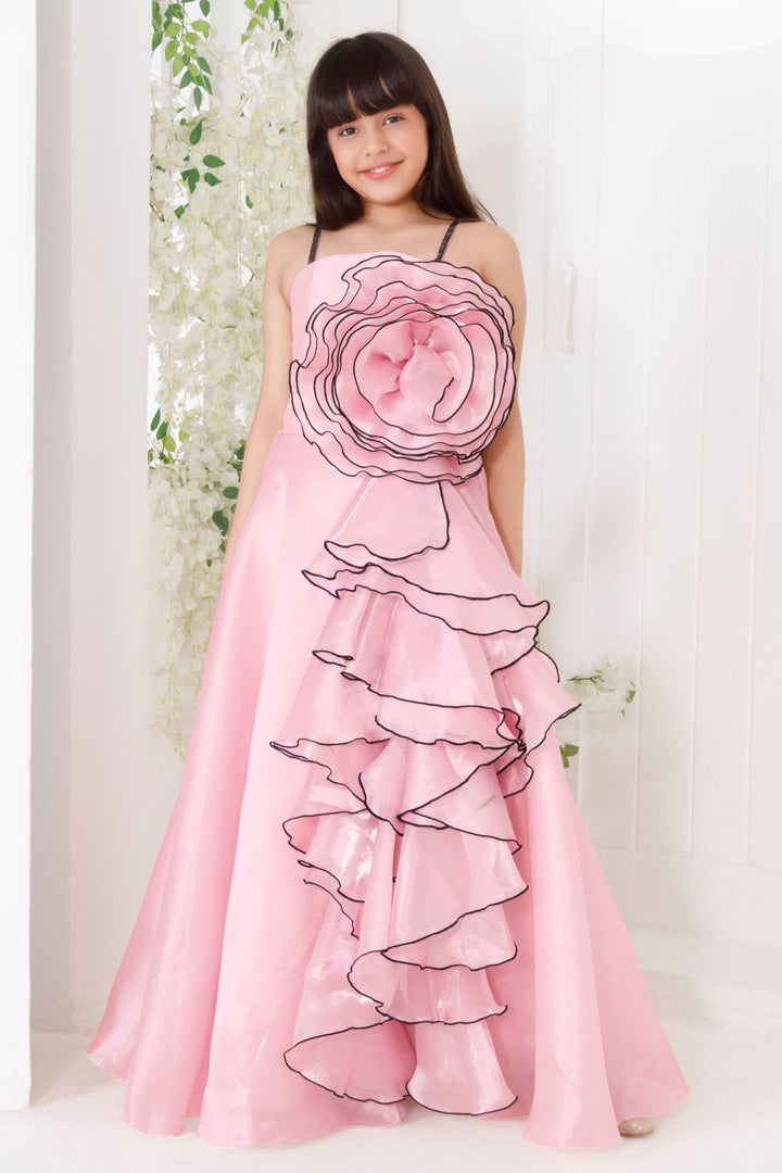 Baby Pink Stone work Long Party Gown for Girls