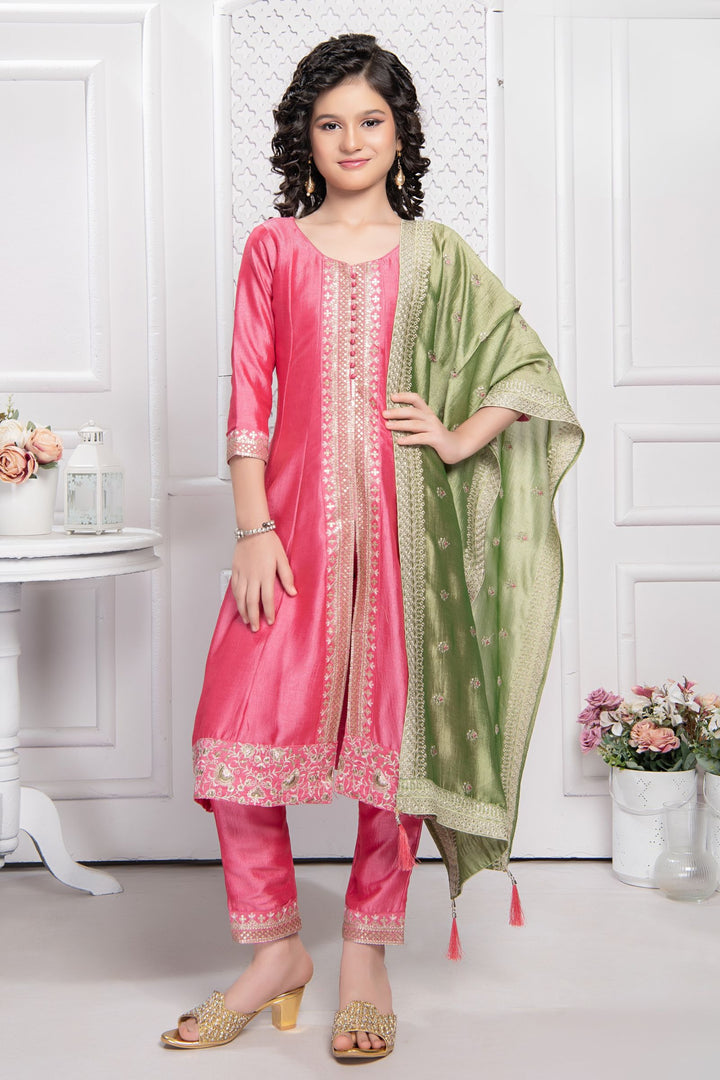 Pink Sequins and Zari work Salwar Suit for Girls