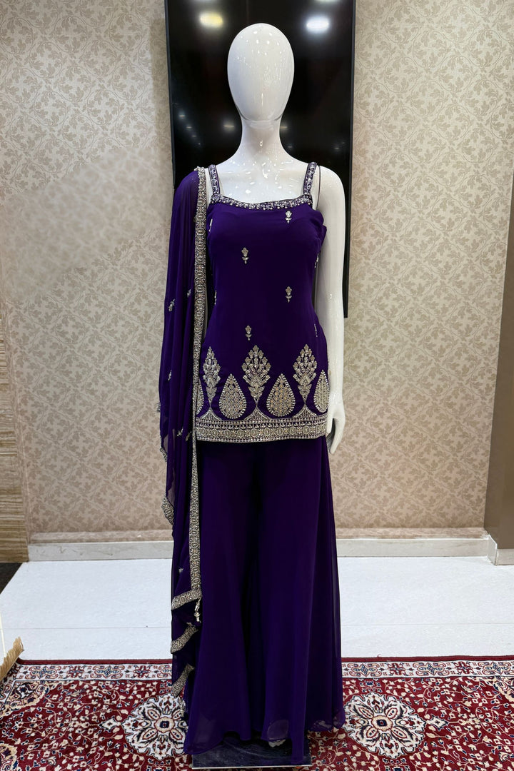 Purple Beads, Zari and Sequins work Palazzo Salwar Suit