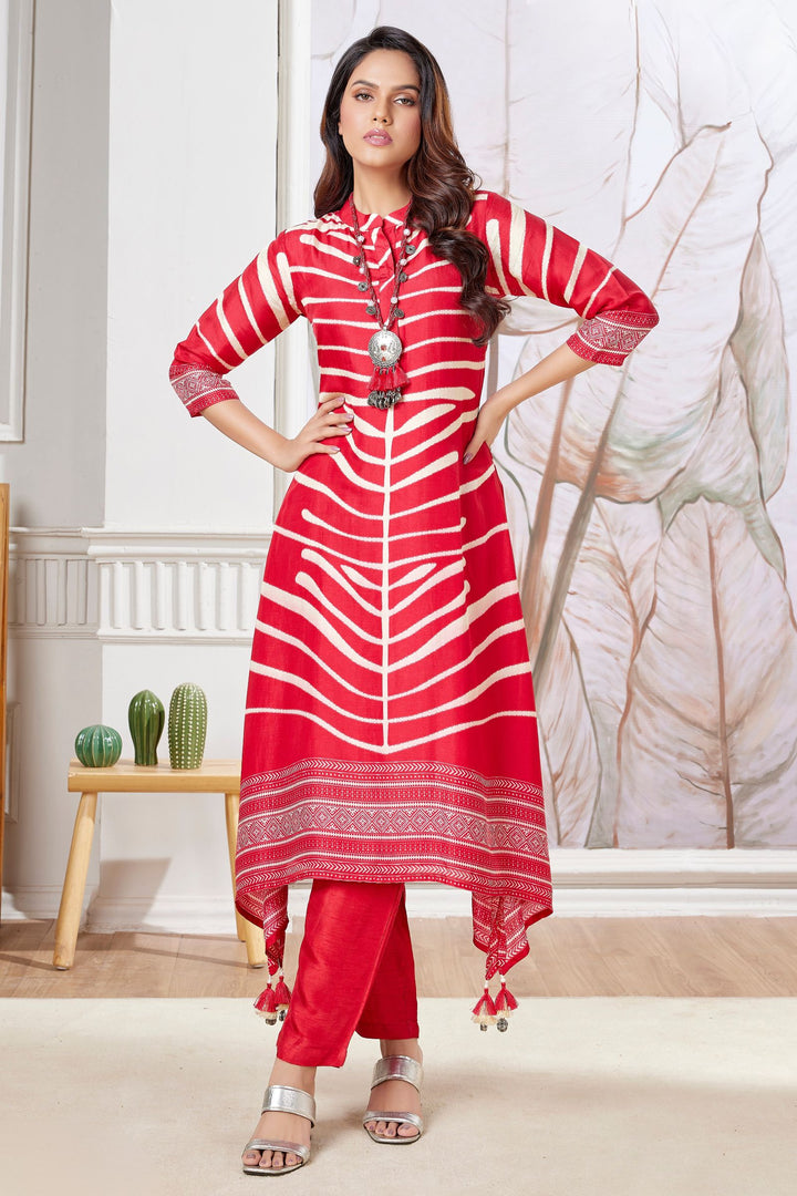 Red with Digital Print A-line Cut Salwar Suit