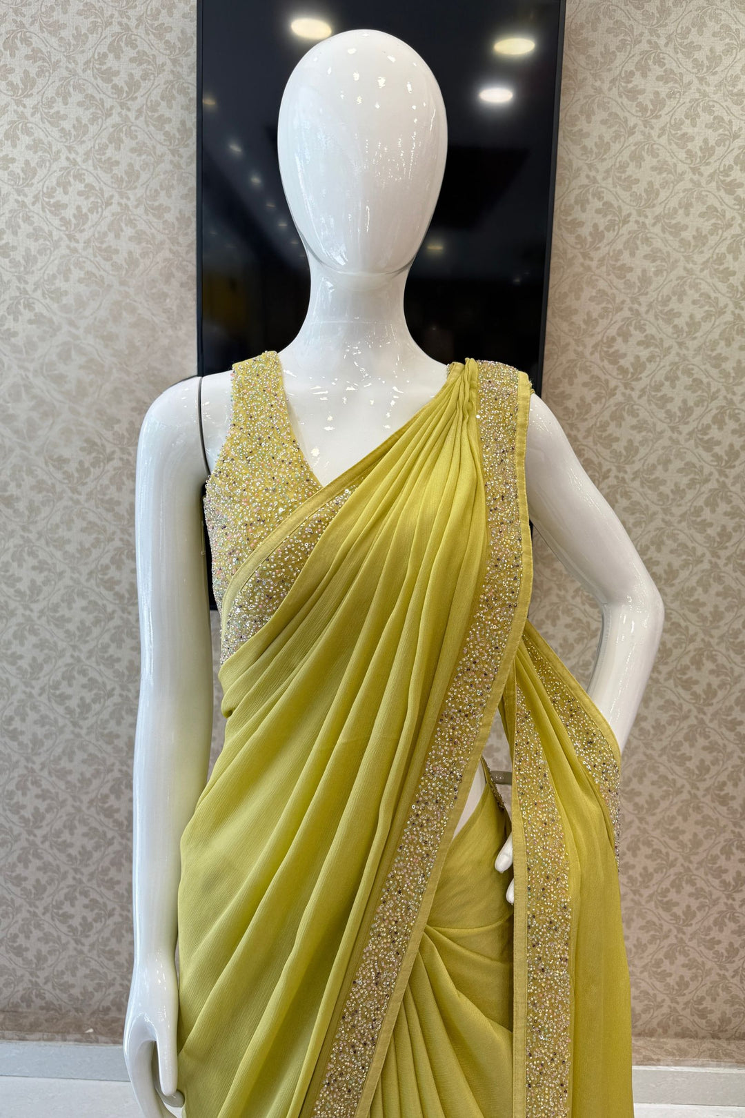 Liril Green Sequins and Beads work Saree