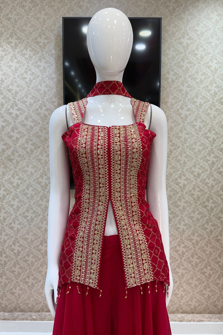 Rani Pink Banaras Zari, Sequins and Zari Thread work Palazzo Suit Set