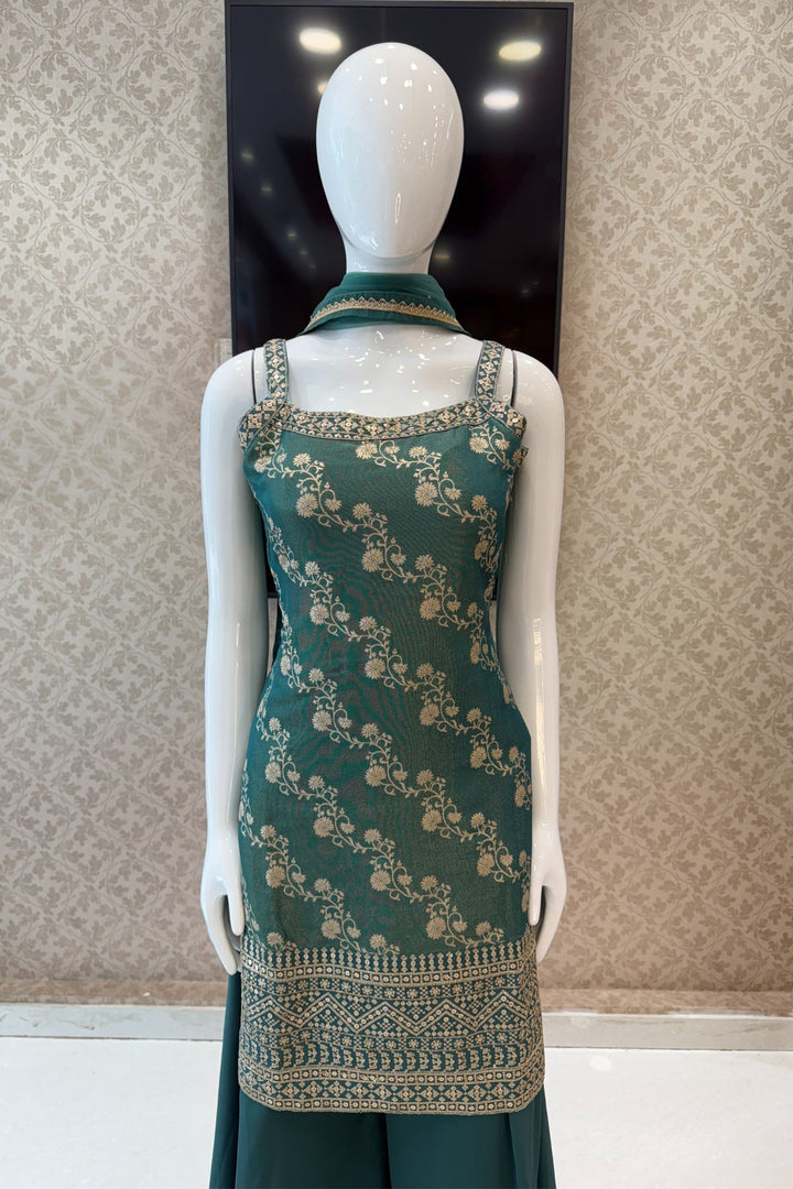 Sea Green Zari, Sequins and Banaras work Palazzo Salwar Suit