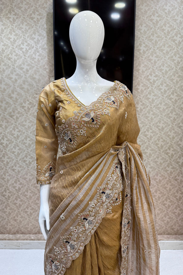 Gold Beads, Sequins, Zari and Thread work Saree