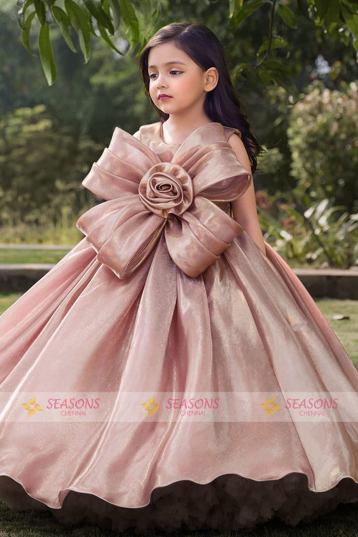 Rose Gold Long Party Frock for Girls