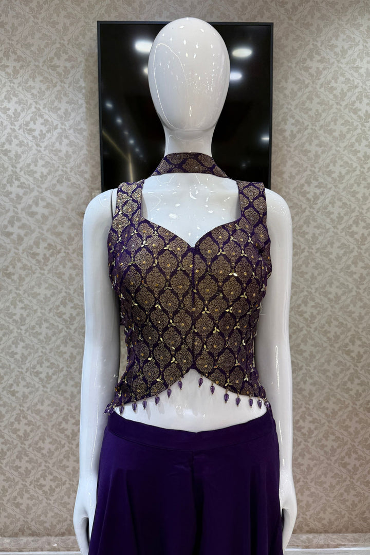 Purple Mirror, Stone and Banaras work Palazzo Suit Set