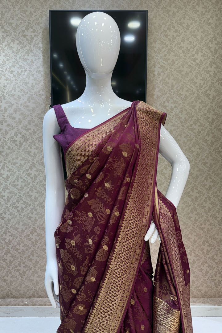 Wine Banaras Zari work Saree