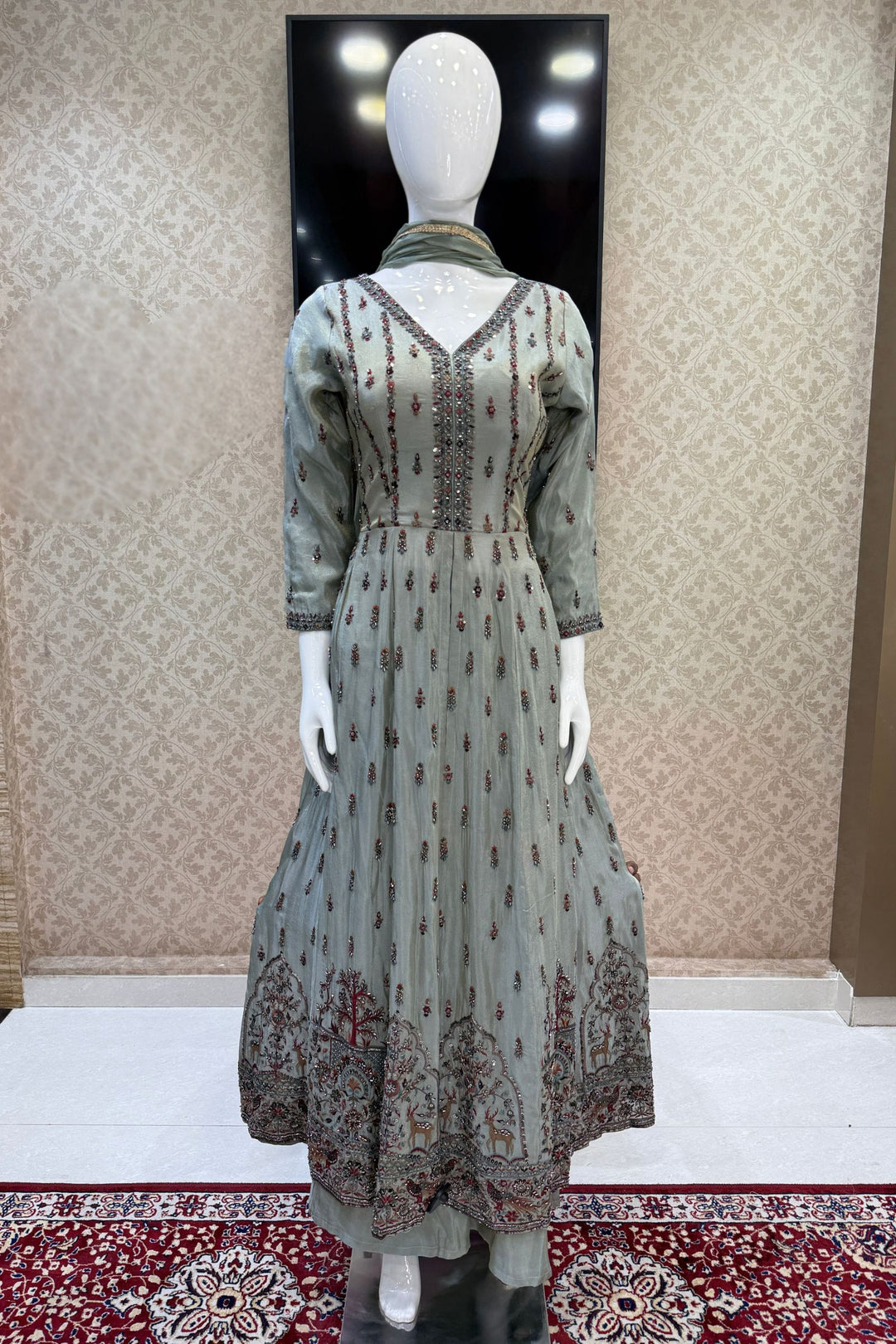 Mastani Style Palazzo Set with Beads and Sequins Work Featuring Detailed Animal Motifs